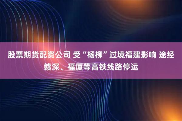 股票期货配资公司 受“杨柳”过境福建影响 途经赣深、福厦等高铁线路停运